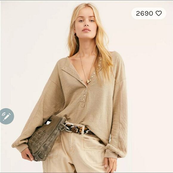 We the Free New orange Back at It oversized slouchy thermal henley size XS - Picture 8 of 15